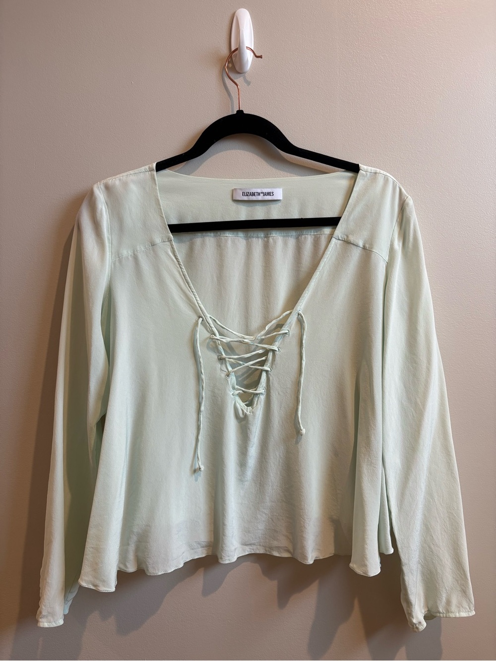Elizabeth and James Mint Lace-Up V-Neck Long Sleeve Top